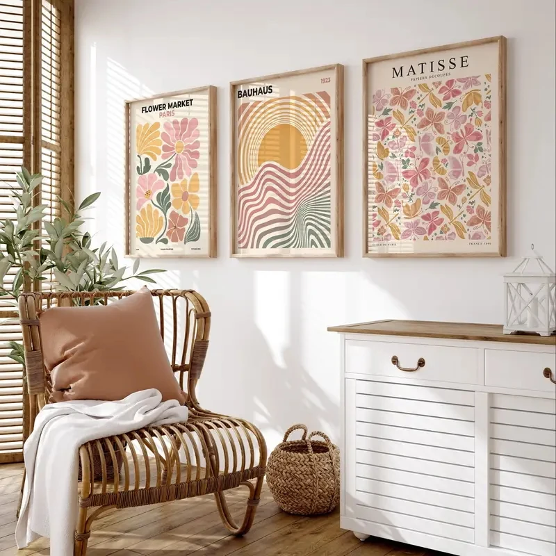 3 Teile/satz Böhmischen Leinwand Wand Kunstdruck Abstrakte Blumen Retro Matisse Stil Poster für Schlafzimmer Wohnzimmer Wohnkultur Rahmenlose