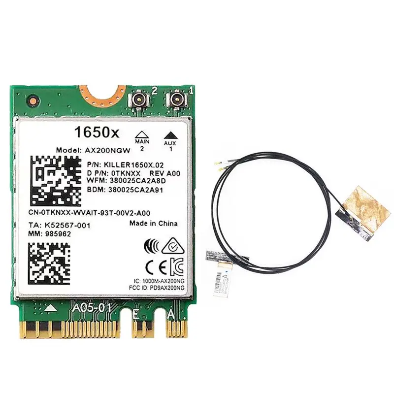 

Wi-Fi-карта 1650X + антенна AX200 AX200NGW 3000 Мбит/с 2.4G 5G Wi-Fi 6 + BT 5.1, гигабитная беспроводная сетевая карта для Win11-AEF7