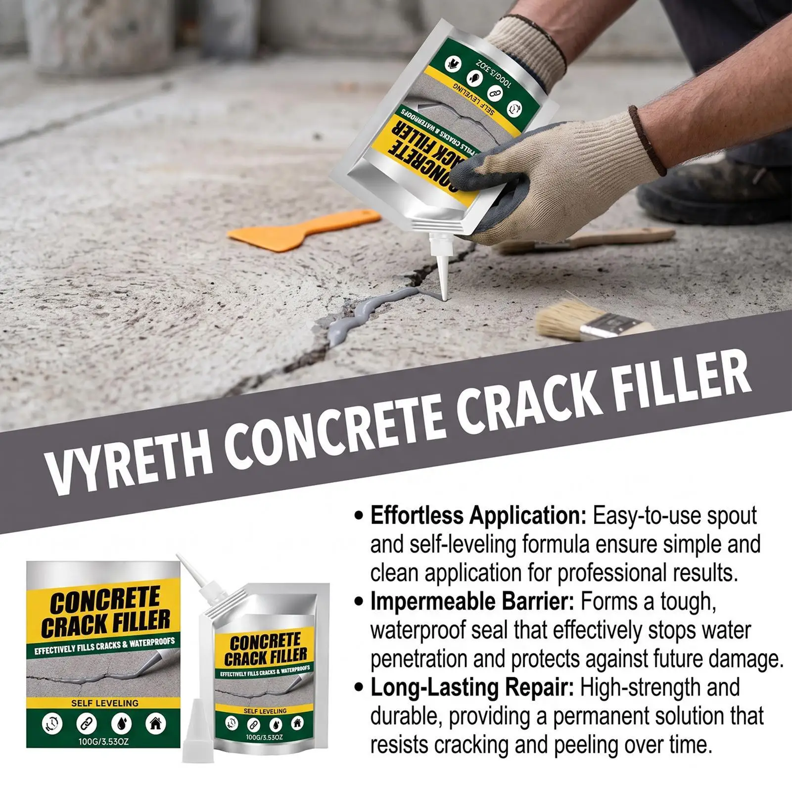 Concrete Crack Filler 100g Self Leveling Joint Repair Waterproof Strong Bond Sealant Caulking Compound for Driveway Walkway
