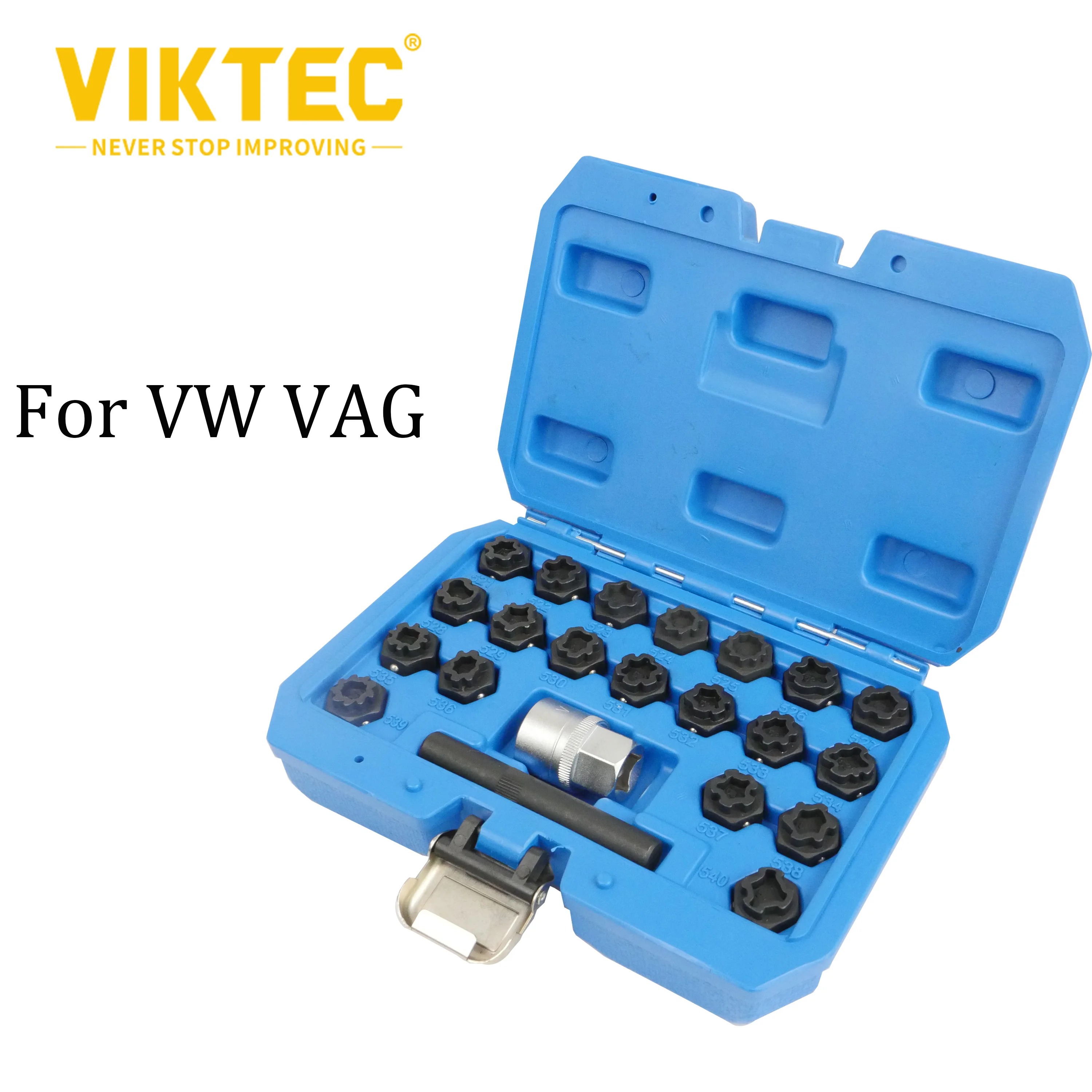 22pcs Anti-Theft Screws Removal Set For VW VAG Wheel Lock Nut Key Kit 521-540,VT13813A