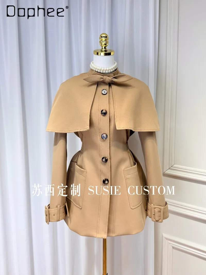 

Светский Тренч средней длины с воротником-накидкой и бантом для похудения Элитный элегантный однобортный женский Тренч средней длины в стиле Хепберн