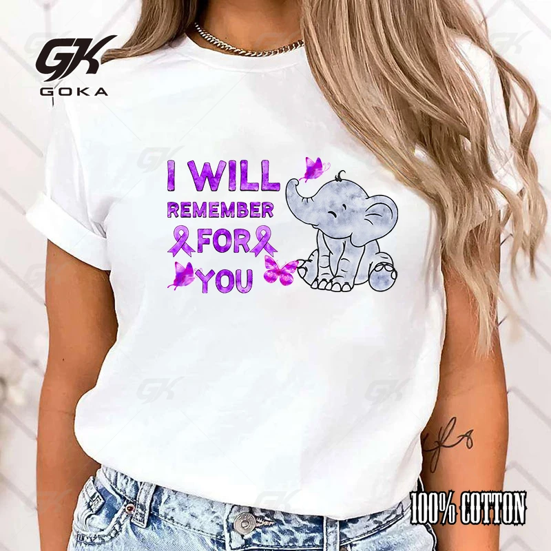 New I Will Remember For You Elephant Alzheimer'S Awareness Printing T Shirts Fashion Short Sleeve T Shirt