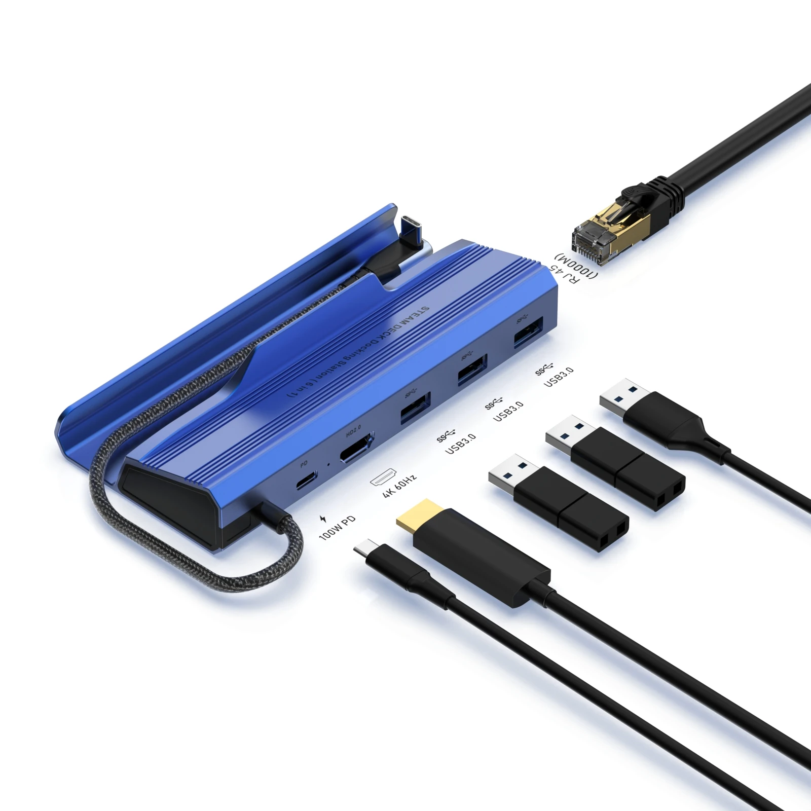 New 6-in-1 USB C Hub  Steam Deck Dock Station TV Base Stand Hub Holder USB C to RJ45 Ethernet 4K HD for Steam Deck Console