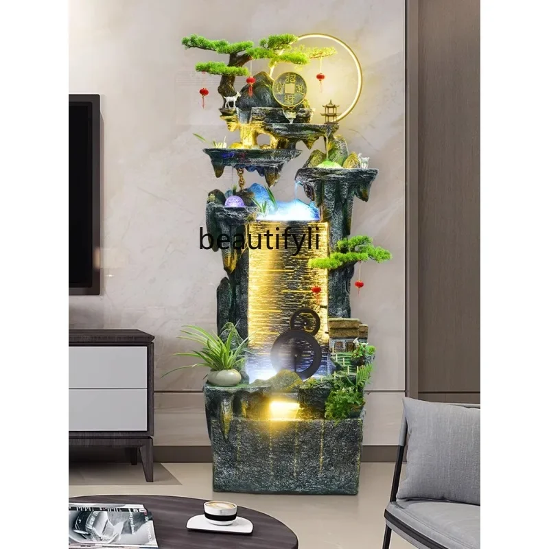 

Chinese-Style Large Floor Fish Tank Living Room Decoration Rockery Circulating Water Fengshui Wheel Ornaments