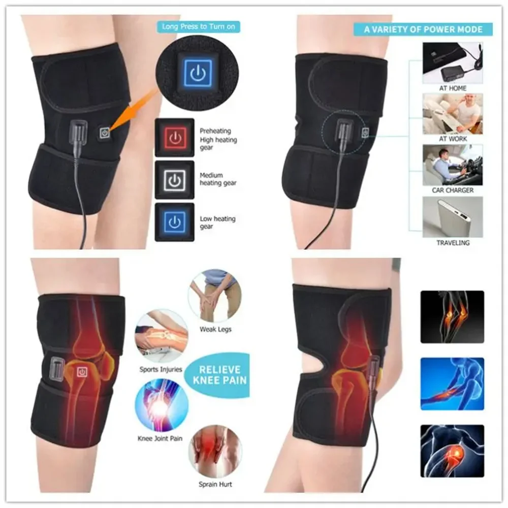 Electric Knee Heating Pad USB Thermal Therapy Heated Knee Brace Support for Arthritis Joint Pain Relief Old Cold Leg Knee Warmer