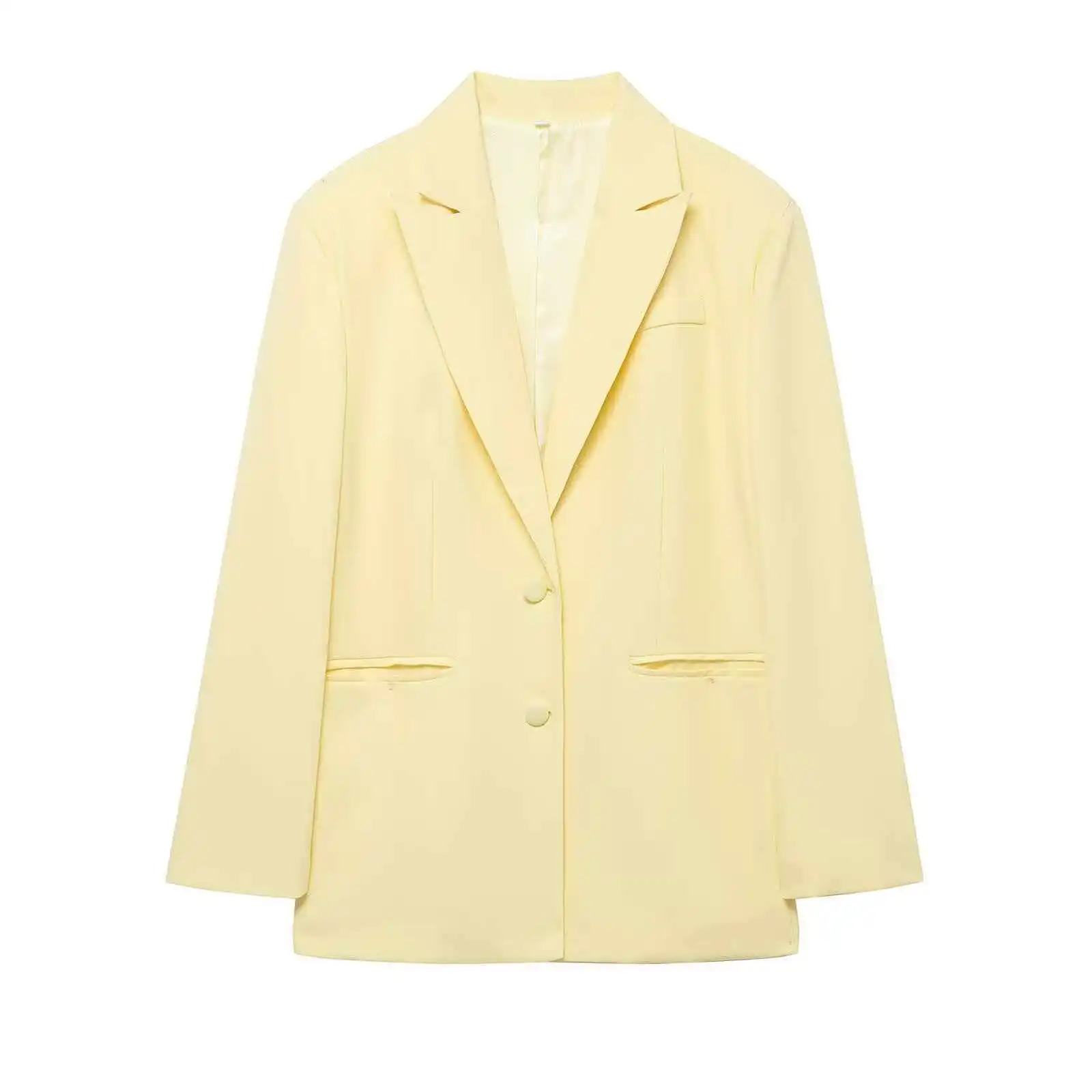 

KIDCRKJ Yellow Women Spring Blazer Coat Turn Down Collar Single Breasted Pockets Lady Outwear Commuting Versatile Female Jacket