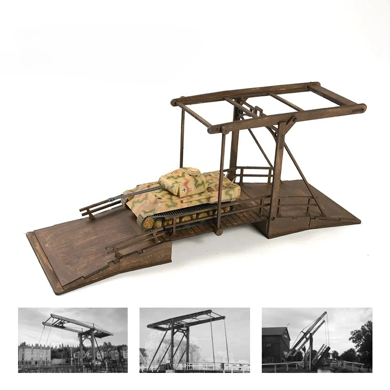 1/72 WWII Europäische Hängebrücke Architektur Szene Handgefertigte Holz Montieren Gebäude Modell Ornament Geschenk