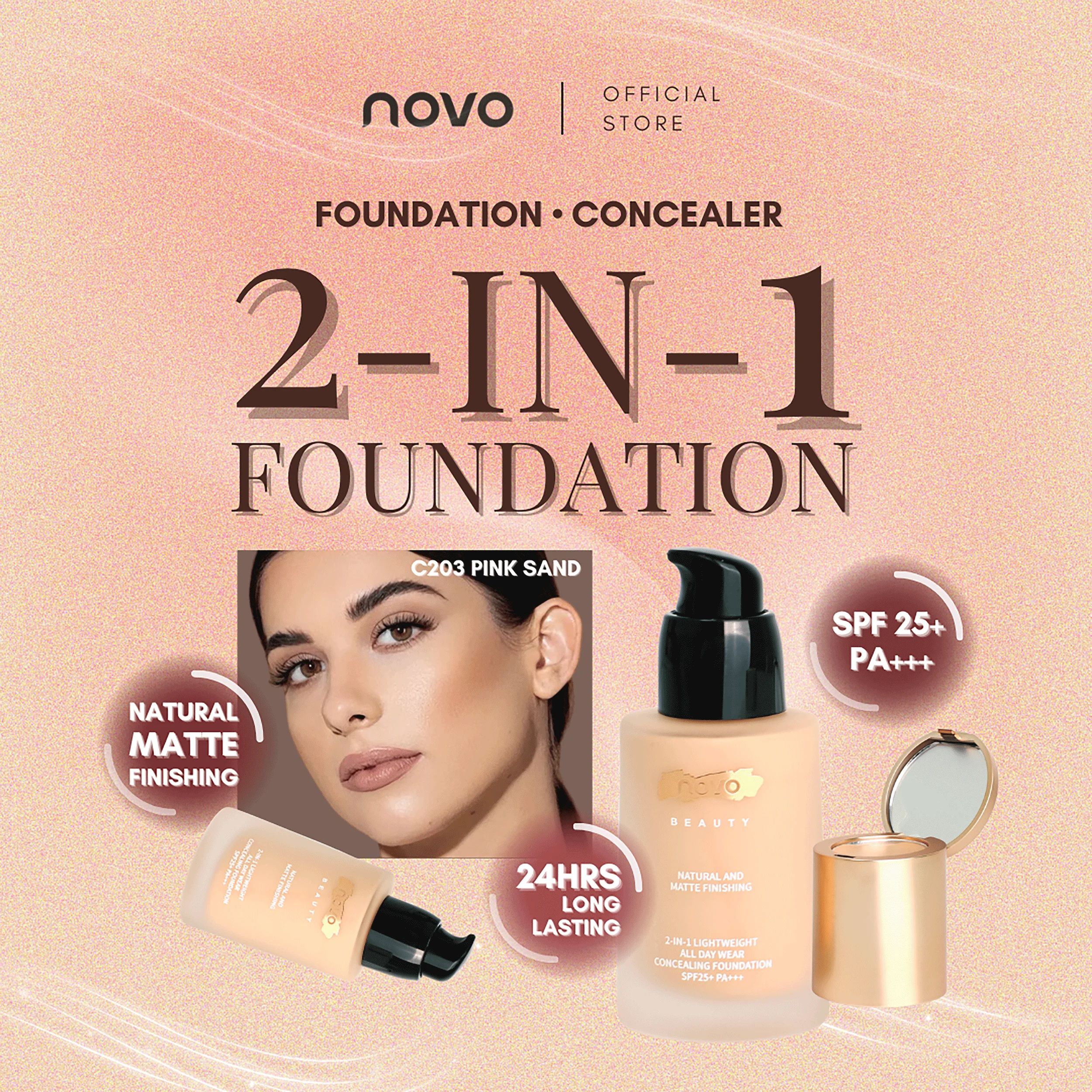 

Консивающая основа NOVODual-action создает бархатный цвет лица с контролем жирности, длительным износом и безупречным применением.