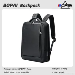 BOPAI Luxury Leather Men's Large Capacity 15.6 inches Laptop Backpack Anti Theft USB Charging Fashion Travel Shoulders Bag