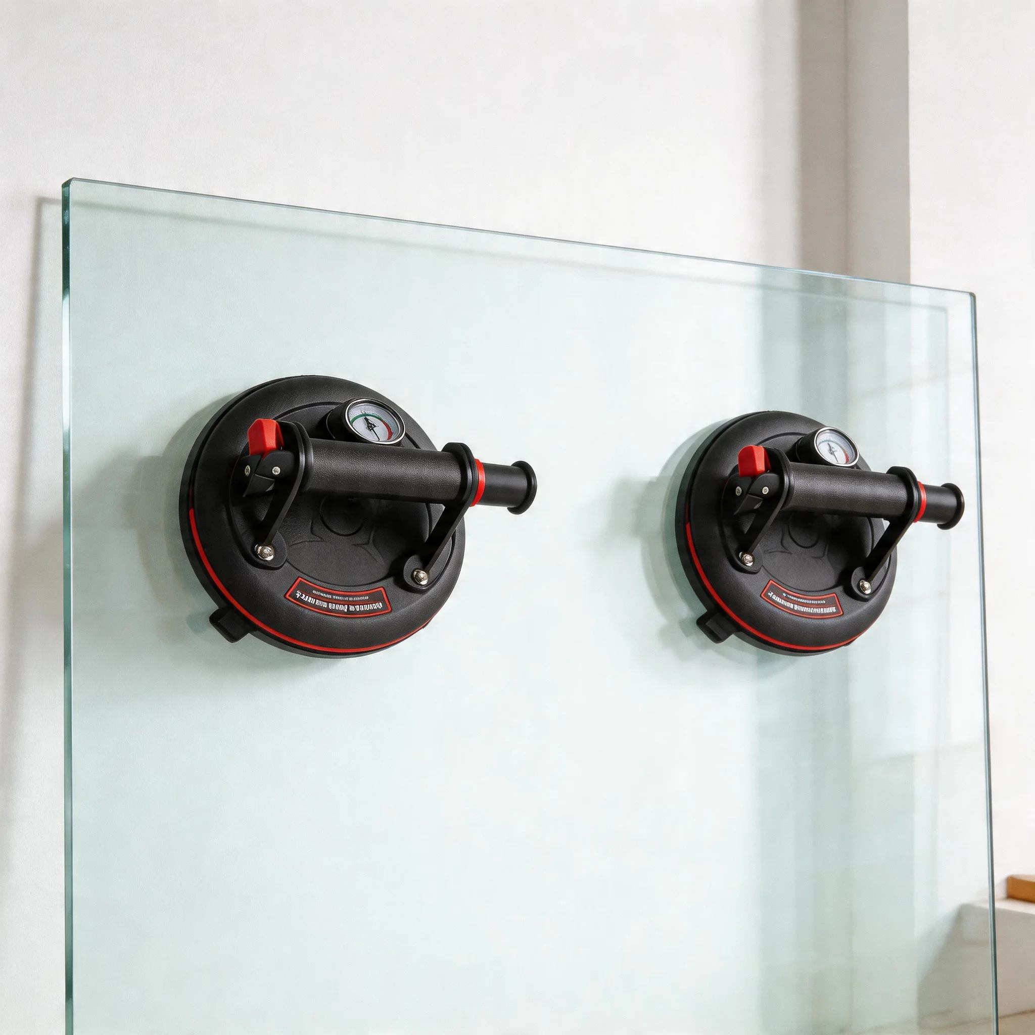 Lot de 2 ventouses électriques à vide, capacité de charge 200 kg, pour levage de verre et carrelage, avec manomètre, ventouses de 8 pouces, outil de levage robuste