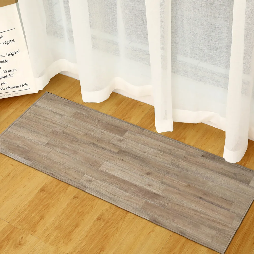 VIKAMA Wood-Grain Entrance Door Floor Mat Water-Absorbing Long Strip Bathroom Living Room Bedroom Kitchen Carpet Home Decoration
