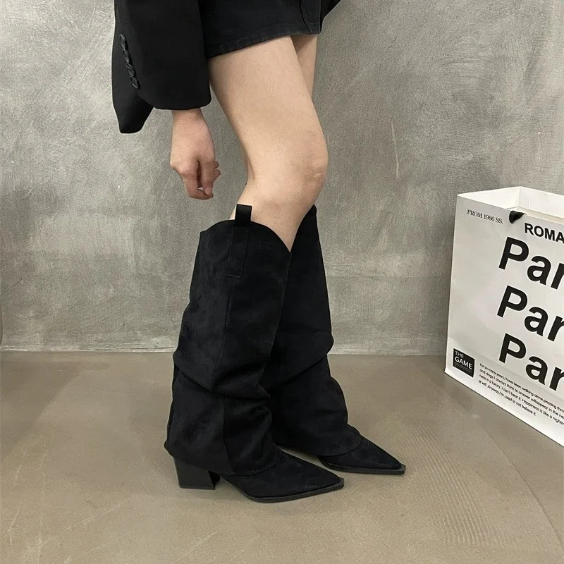 Boots Women New 2025 Pointe Shoes Winter Footwear Sexy Thigh High Heels High Sexy Pointy Cowboy Over-the-Knee Ladies Autumn Poin