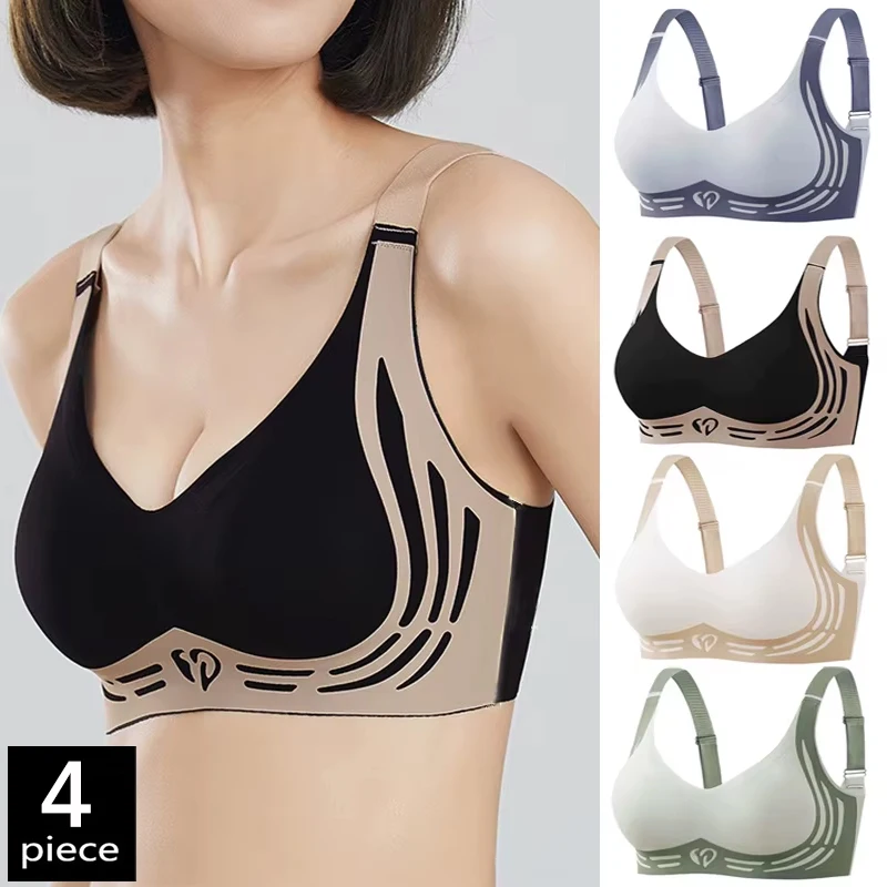 

FallSweet, 4 шт., женский бюстгальтер пуш-ап, бесшовные бюстгальтеры супер сборки, бюстгальтер без стального кольца, удобный дышащий бюстгальтер, женское нижнее белье