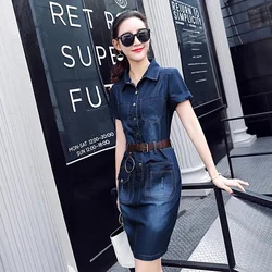 2024 New Summer Denim Dresses for Women Single-Breasted Pockets Denim Dresses Korean Style Loose A Line Midi Dress