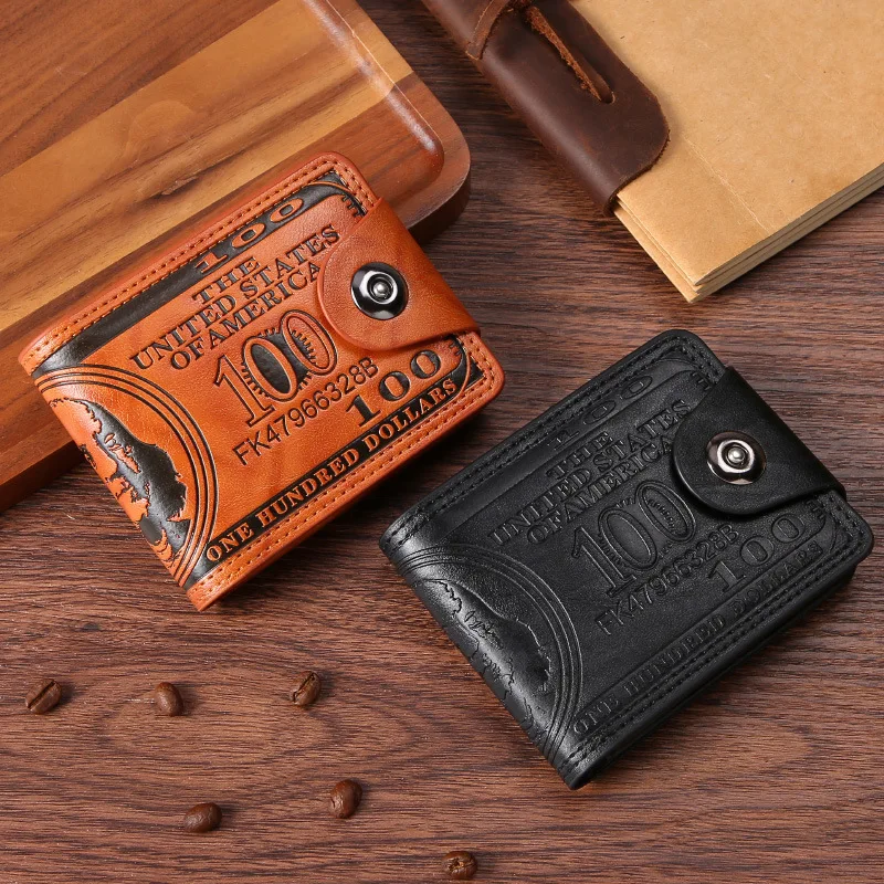 Men\'s Dollar Wallet Personality Creative Magnetic Buckle 100 US Dollars Short Wallet PU Leather Coin Wallet