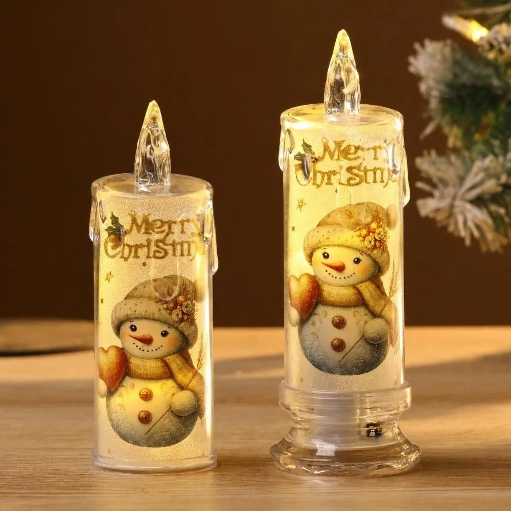 4PCS Flickering Christmas Flameless Candles Electric Cartoon Printed LED Pillar Candles Convenient Versatile Lights Fake Candles
