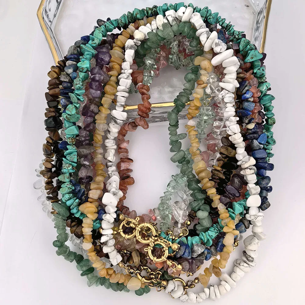 Halskette Damen Choker Naturstein Kette Anker Federverschluss Edelstahl Basic DIY Goldfarbe PVD Wasserdicht Großhandel – Detail 1