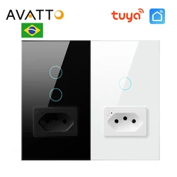 Avatto tuya wifi/zigbeeスマートライトスイッチソケット付きブラジルスタンド16aタッチボタンウォールスイッチ、仕事のためのalexa googleホーム