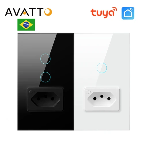 AVATTO Tuya WiFi/Zigbee interruptor de luz inteligente con enchufe, soporte de Brasil 16A interruptor de pared con botón táctil, funciona para Alexa Google Home