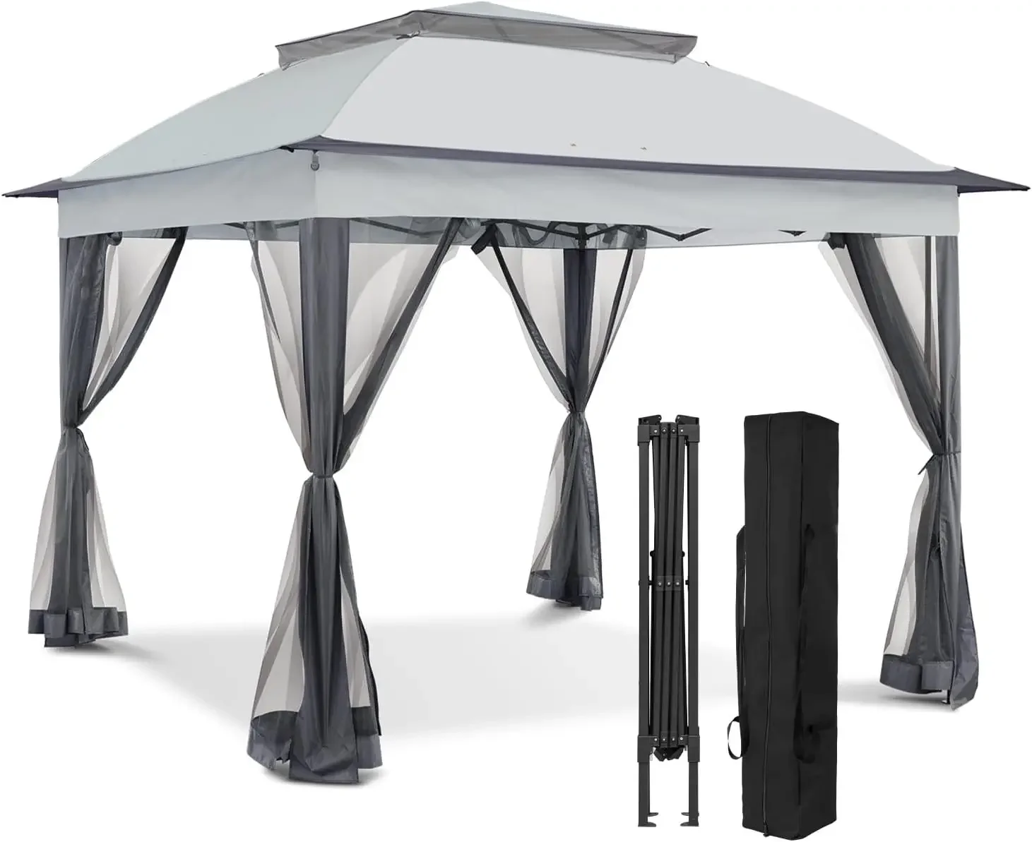 

Customizable 13x13 Pop Up Gazebo with Mesh Netting, Easy Set up Outdoor Gazebo Easy Up Screened Canopy for Patio and Backyard