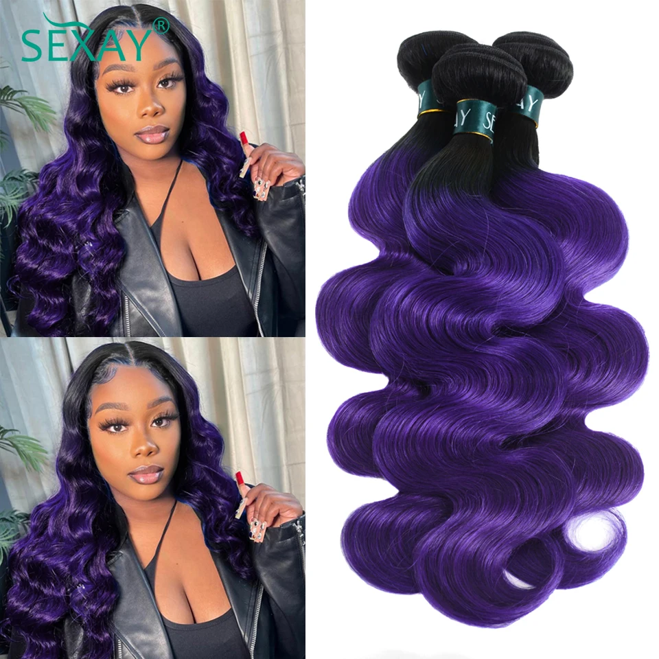 1B Purple Human Hair Weave Bundles 1/3 Pcs Lot Brazilian Body Wave Ombre Purple Color Human Hair Weft Bundles For Black Women