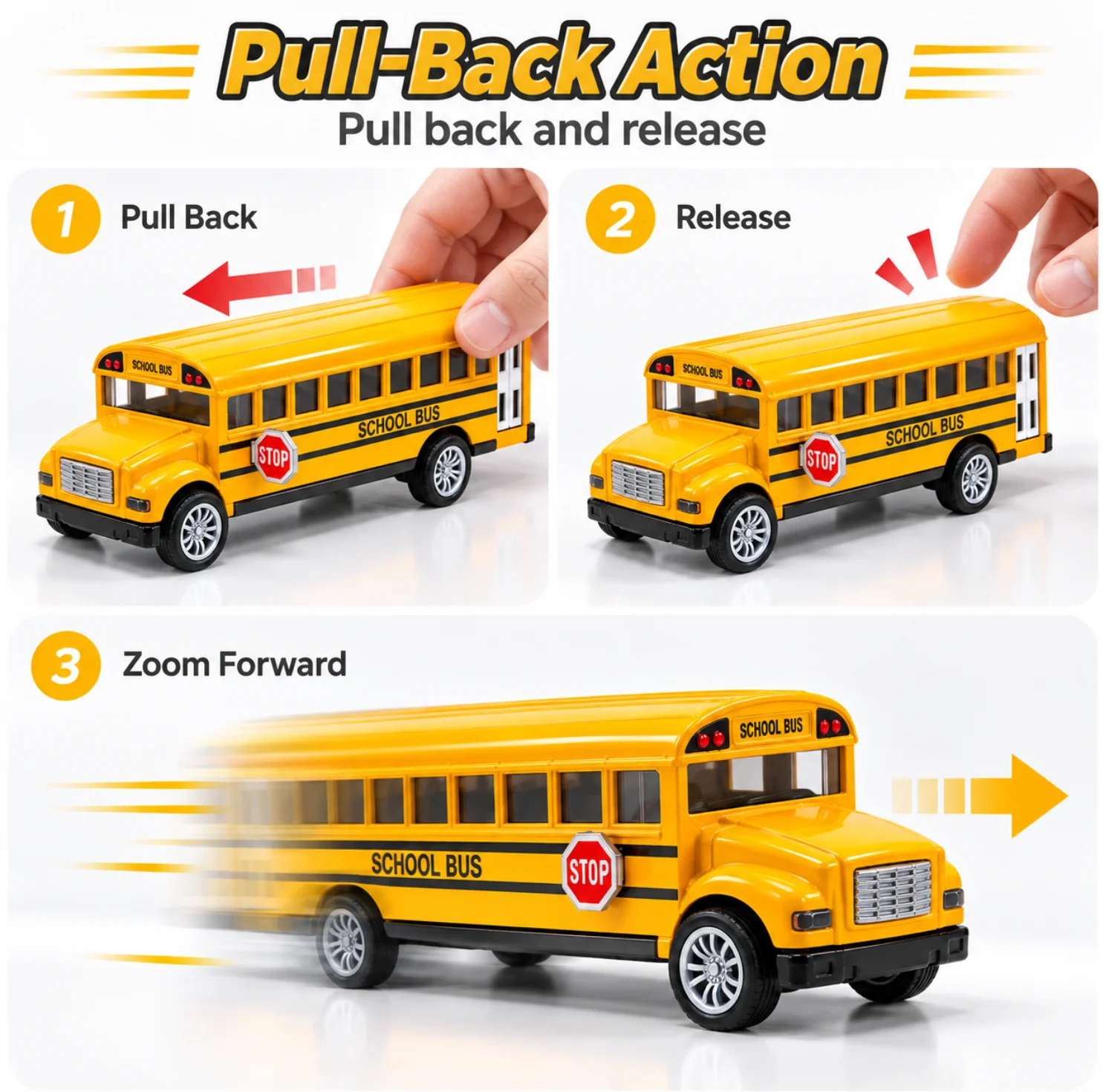 (Boxed) Classic American School Bus Style Model, Powerful Spring, Metal Casting, The Best Gift.