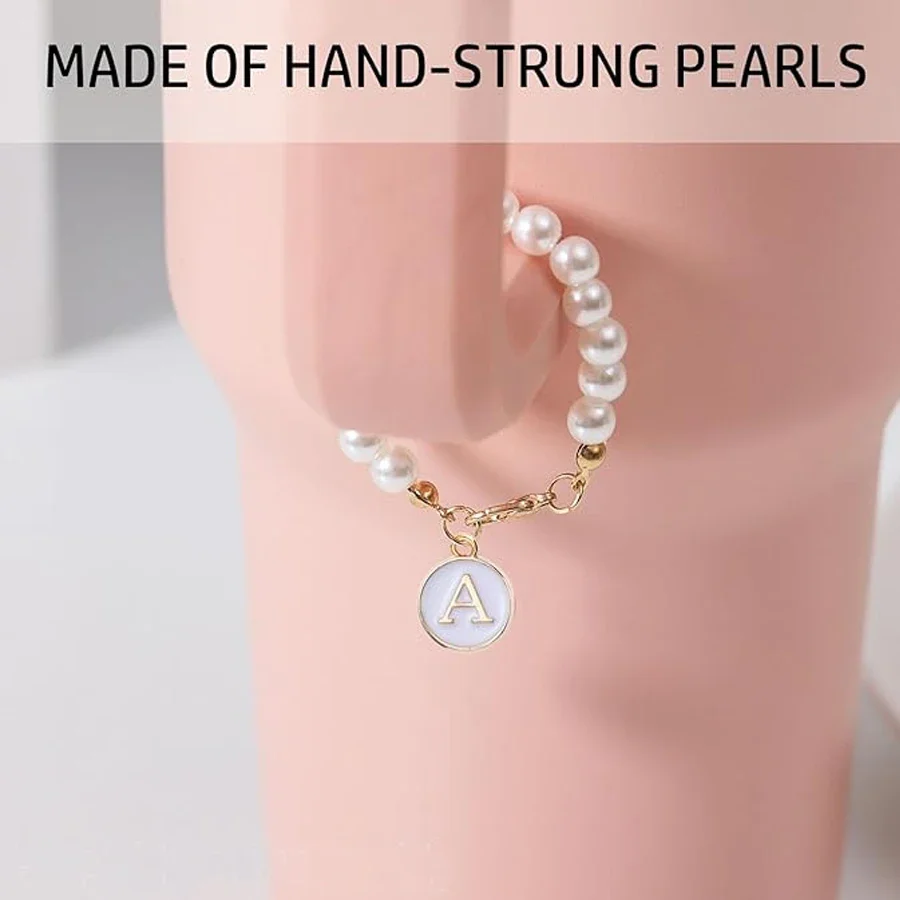 Letter Charm for Stanley Cup Pearl Chain Initial Charms for Handle Stuff Decor Water Bottle Jewelry Tumbler Personalized Name ID