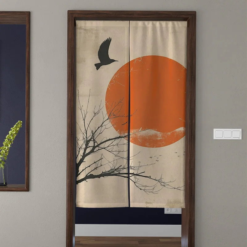 Sunrise Landscape Door Curtain Room Partition Japanese Linen Wave Poster Restaurant Cafe Decorative Door Curtain