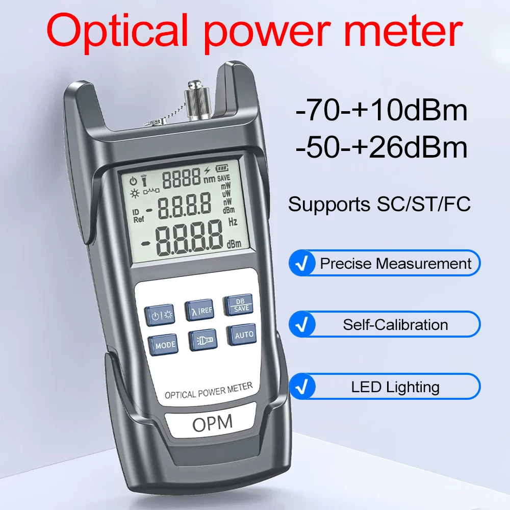SAIVXIAN Optical Power Meter -70+10dbm/-50+26dBm Fiber Optic Energy Meter Cable Tester SC/FC/ST Universal OPM LED Light FTTH