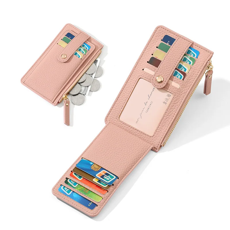 Women's Slim Foldable PU Leather Card Holder Wallet Flip Coin Purse with ID Window Compact Travel Portable