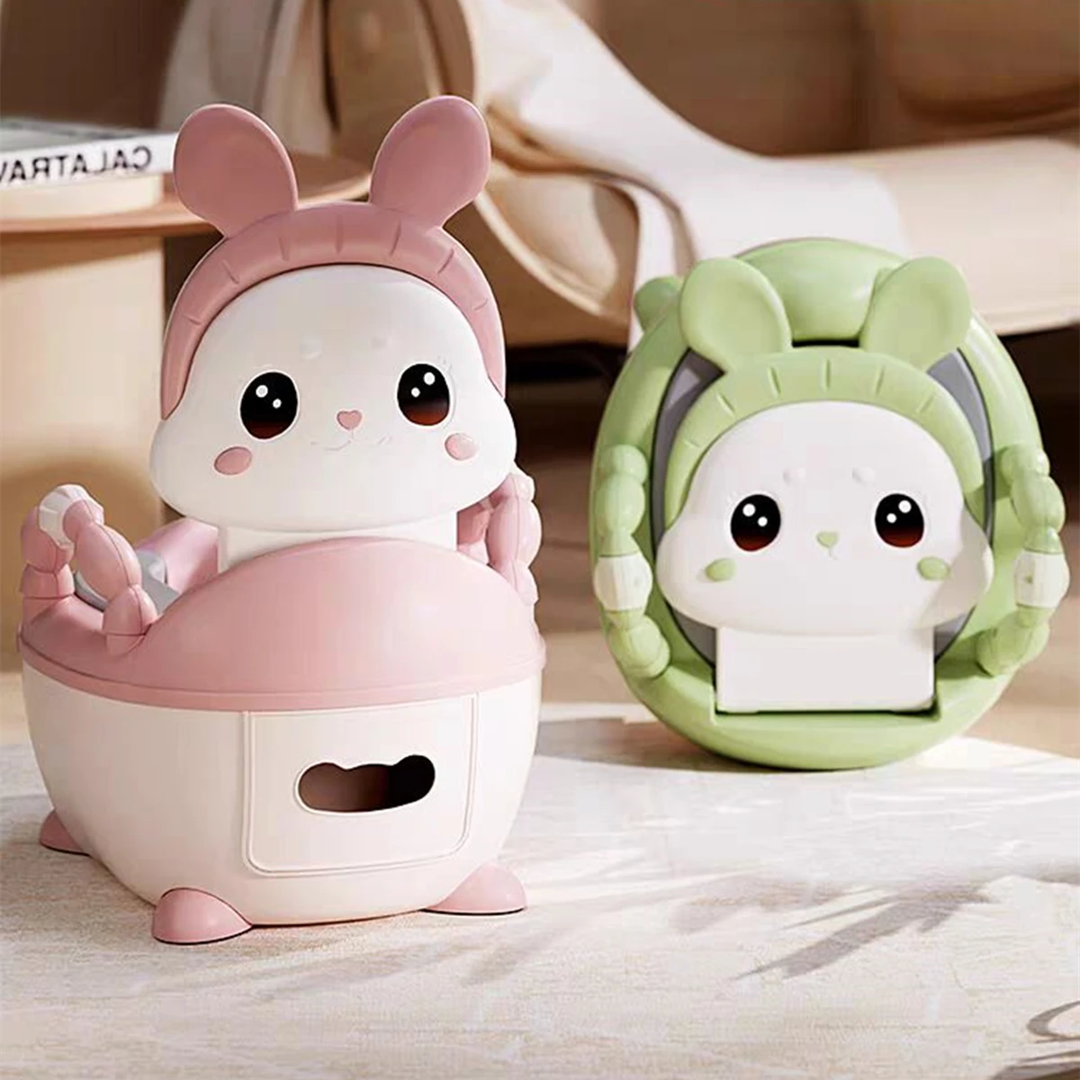 Cartoon Rabbit Children's Potty Training Seat with Ergonomic Design Baby Toilet Pot Potty Training Toilet for Kid Cleaning Brush