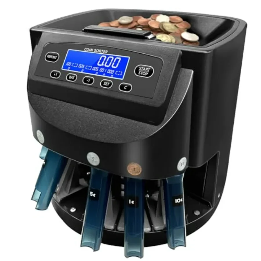 Automatic Electric Coin Counter with LCD Display for Efficient Sorting of 270 Coins per Minute and Capacity for Up to