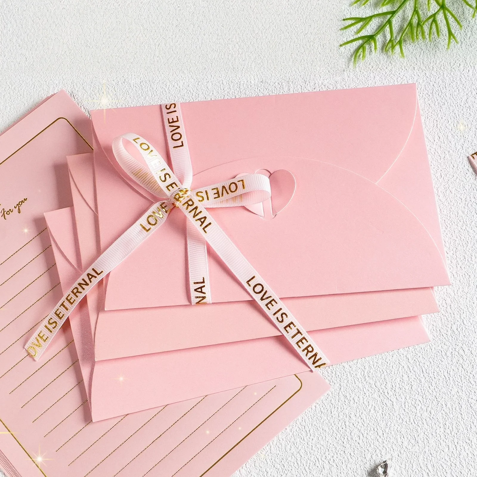 Pink Gold Foil Stationery Paper Envelope Set, Romantic Love Letter Writing Paper for wedding Birthday Greeting Card Gift