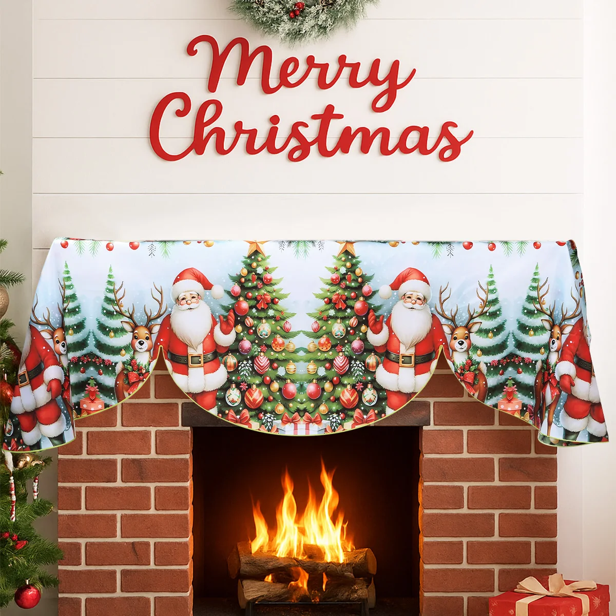 

Christmas Tree Mantel Scarf Fireplace Decorations for Living Room Merry Christmas Xmas Tree Winter Fireplace Mantel Scarf Cover