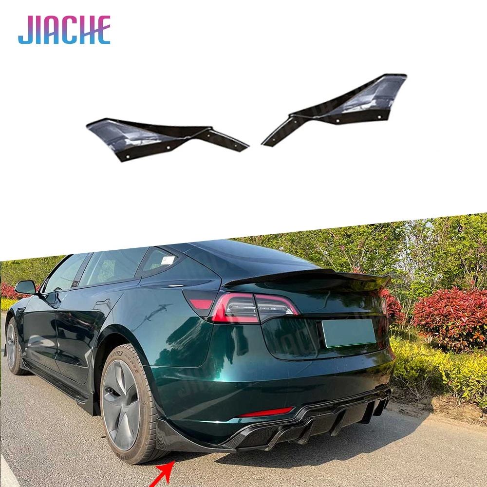 

Carbon Fiber Look Car Rear Bumper Side Splitters Spoiler Body Kits For Tesla Model 3 2016 - 2022 ABS Gloss Black