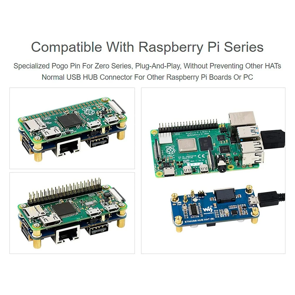 Cappello HUB Ethernet/USB (B) per Raspberry Pi 4B/3B +/3A +/2B/Zero/Zero con Zero WH, con porta Ethernet 1X RJ45