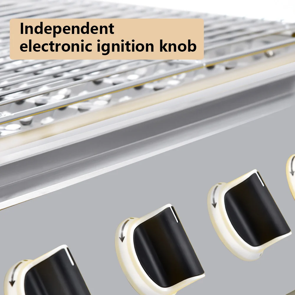 Kompor gas desktop berkepala empat dan pemanggang barbekyu digunakan sebagai kompor berkemah rumah tangga dan luar ruangan