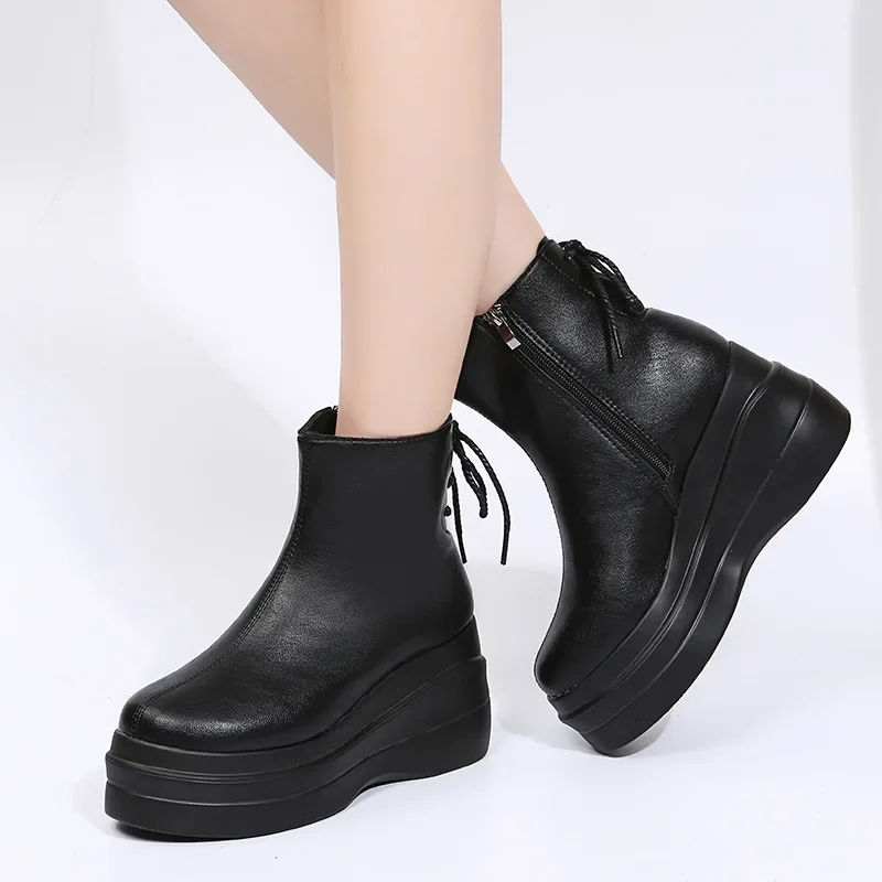 Autumn New Women Shoes Woman Platform Boots Fashion Round Toe Ankle Boots 2022 Winter Side Zipper Wedge Comfortable Botas Mujer