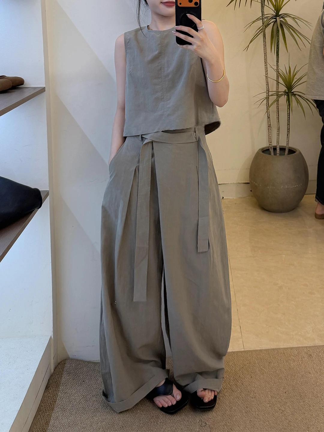 Casual Sleeveless Vest Wide Leg Pants Two Piece Set Women's Summer Korean Style Ageless Leisure Fashion Ensemble