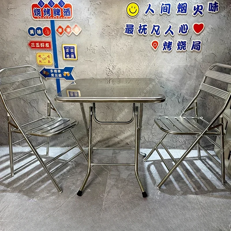 GY68 Stainless Steel Square Table, Commercial Use Folding Dining, Night Market Furniture, Industrial Style, Bistro Dining Table