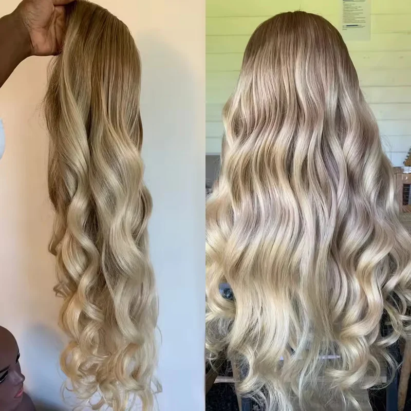 Balayage Ombre Ash Blonde Highlights Full Lace Front Wigs