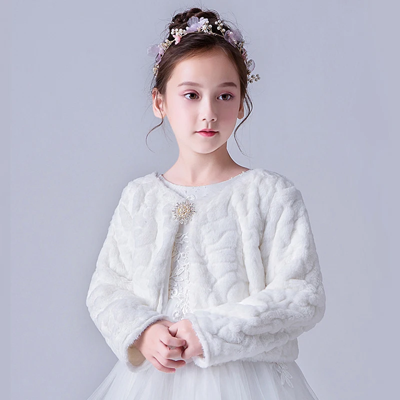 Rood Wit Kinderen Meisje Faux Fur Jacket Wedding Mantel Voor Communie Jurk Bloem Meisje Bont Bolero Cape Winter Jas Jas