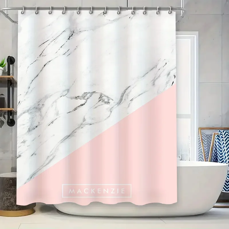 

Современная мраморная занавеска для душа с индивидуальным именем, белый, розовый, элегантный декор для вашей ванны, персонализированная идея подарка для нее