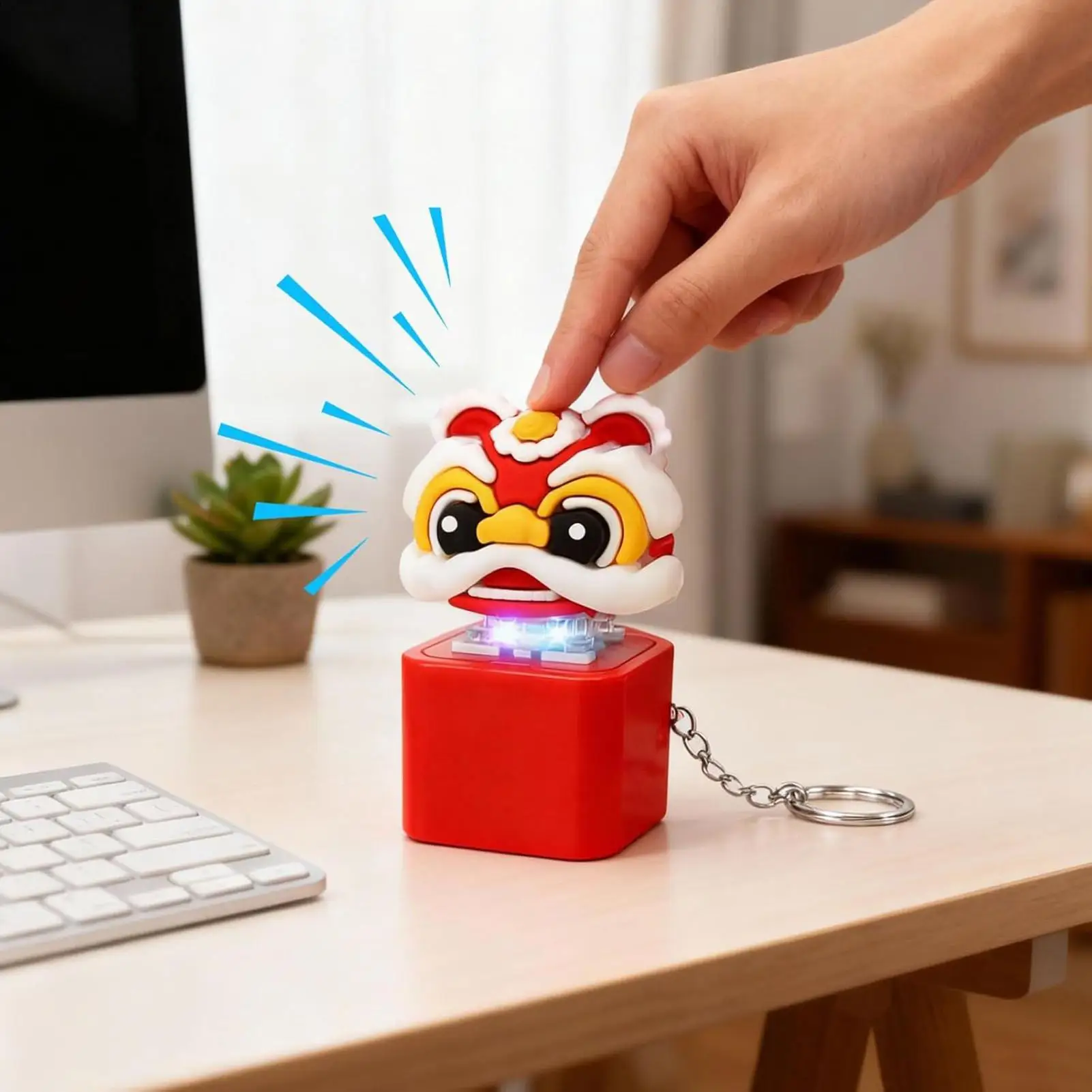 피젯 키체인 사자춤 키링 다채로운 조명이 있는 사자춤 버튼 키체인 어린이용 남아 여아 유치원