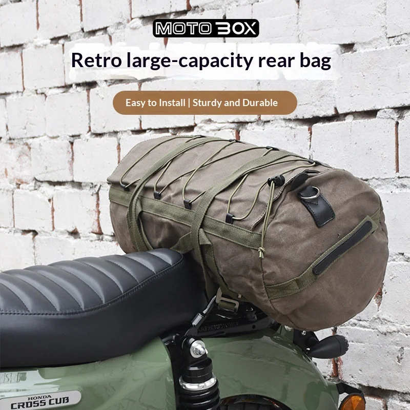 【Premium】For Honda CC110 motorcycles: retro-style rear seat bag, waterproof travel bag, canvas carrying bag for motorcycles