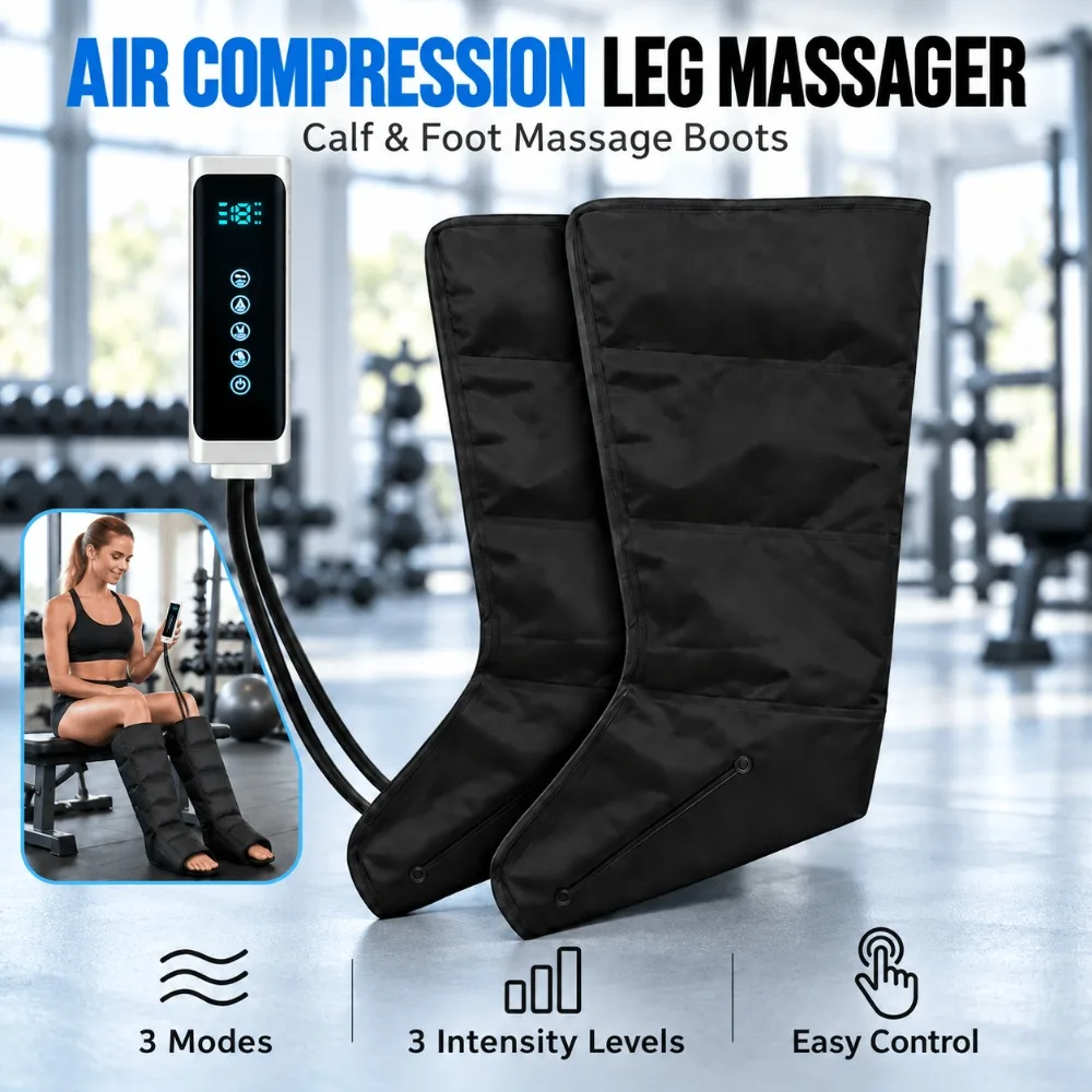 Electric Leg Massage Boots, Air Compression for Calves and Feet, 3 Modes, Adjustable Intensity, Remote Control for Home Comfort