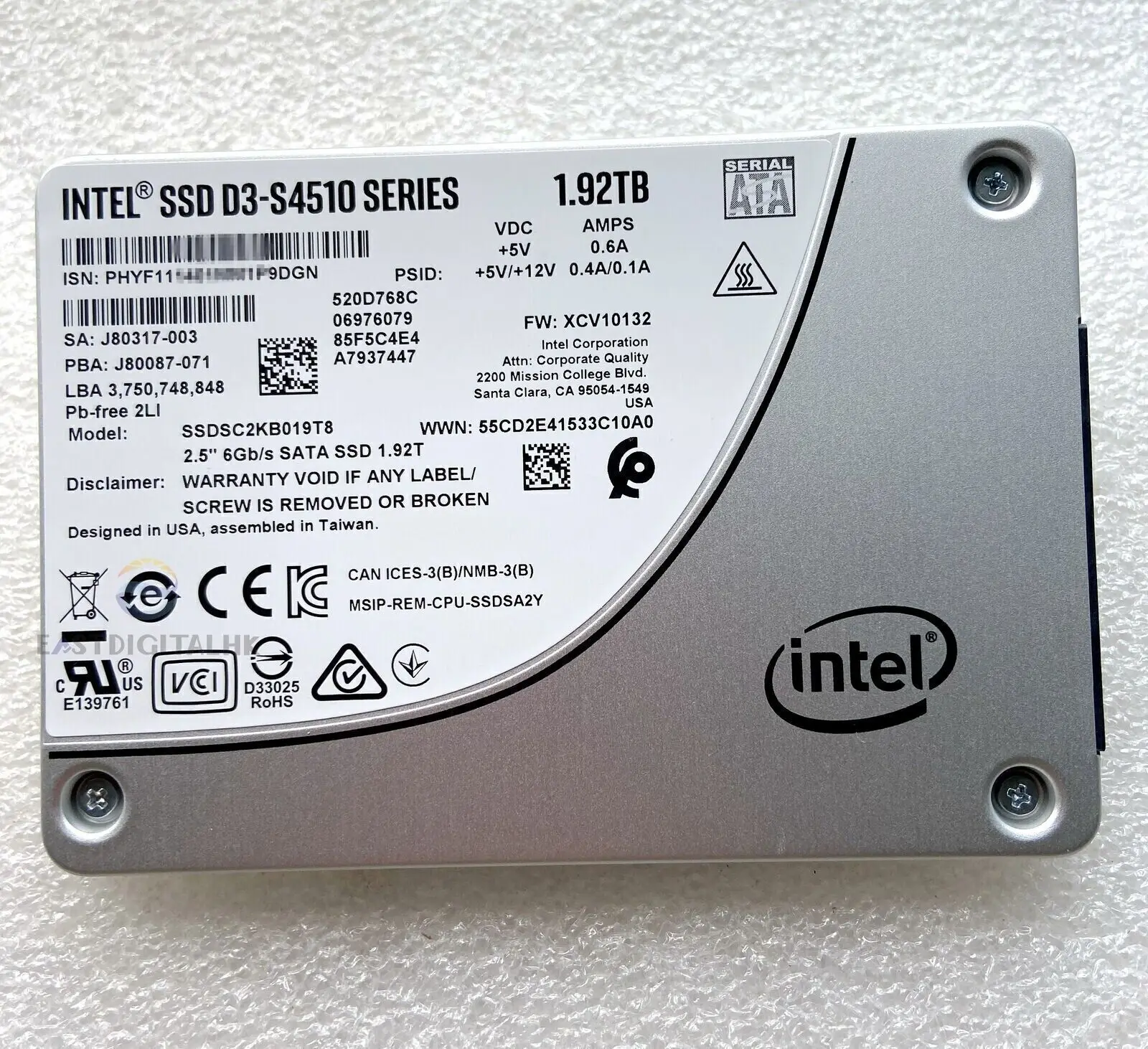 Intel 1.92TB S4510 SSD SATA 6Gb/s 2.5
