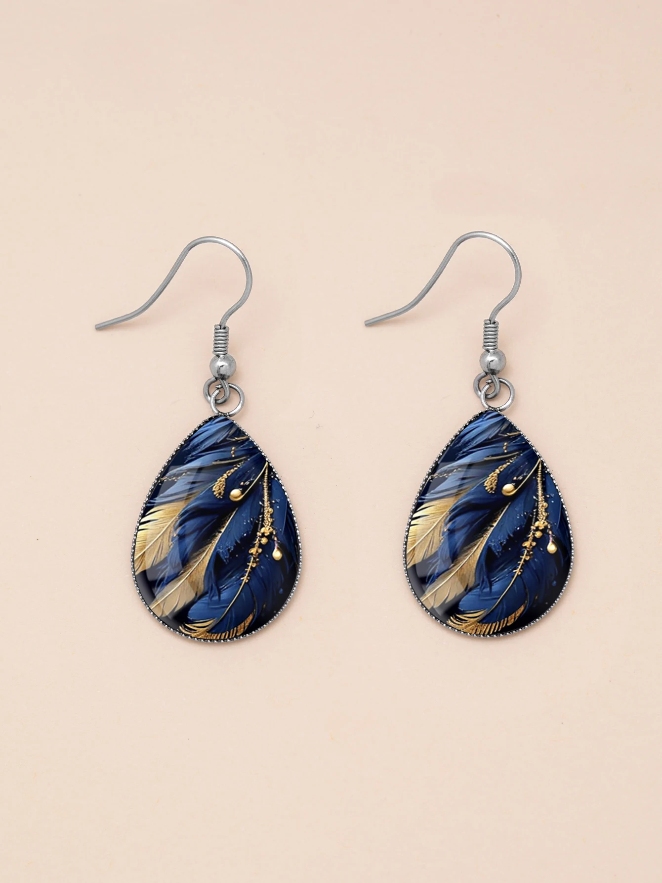 ต่างหูลายขนนกสีน้ำเงิน 1 คู่ พ - Earrings บทวิจารณ์และราคา