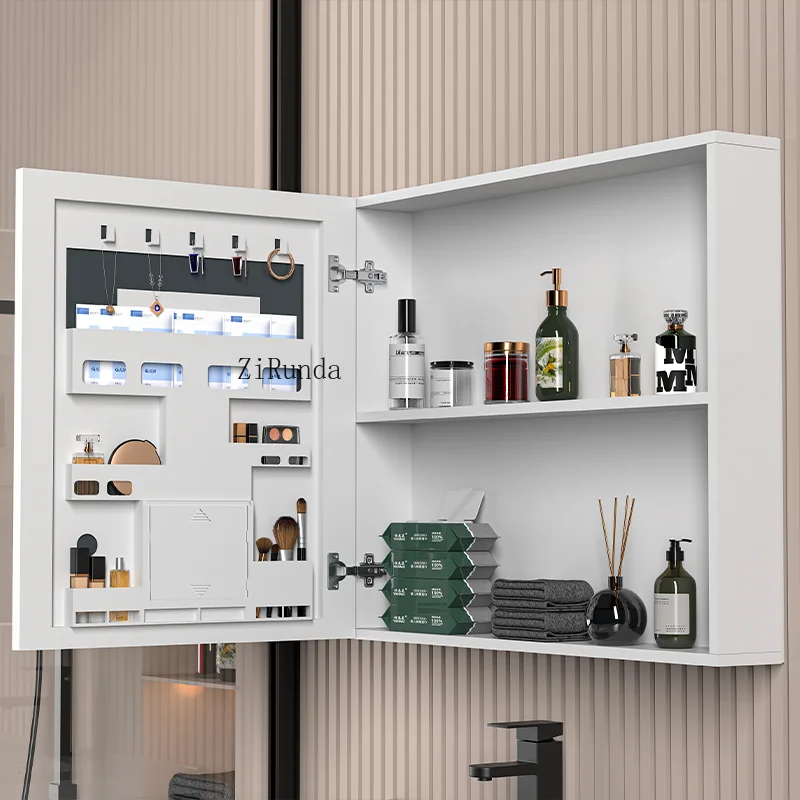 Mueble de baño blanco roto montado en la pared con espejo inteligente moderno de lujo suspendido de aluminio