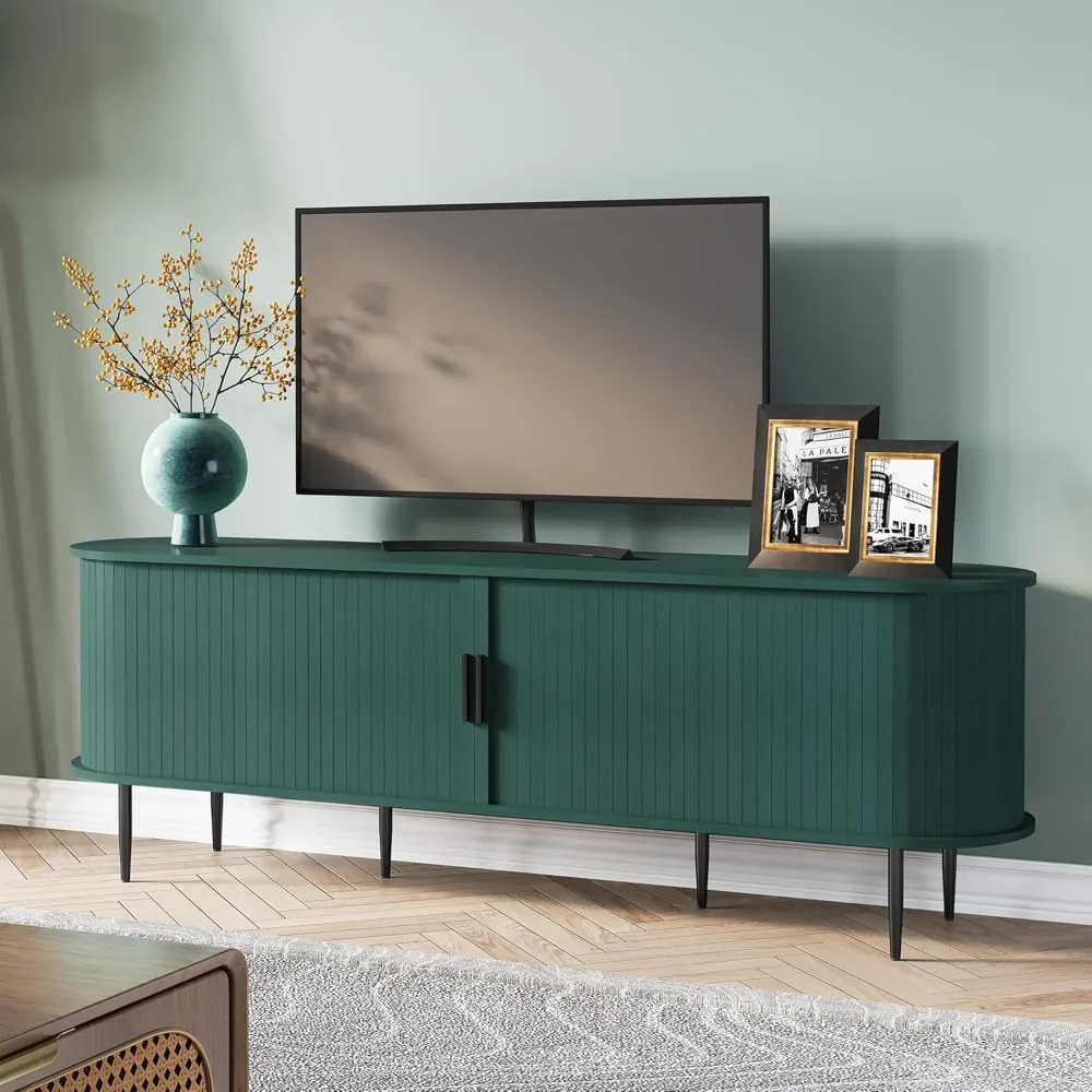

70" Modern TV Stand with Tambour Door for TVs up to 80", Entertainment Center with Storage, Fluted Television Consoles